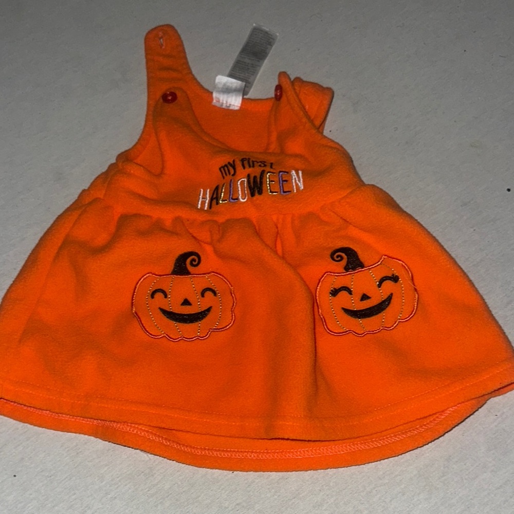 Kids Size 6M Baby Starters Orange and Black Halloween Pumpkin Costume.